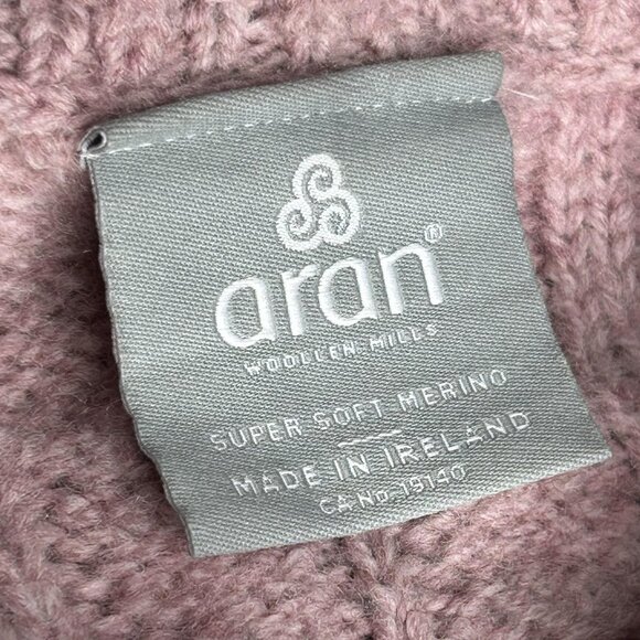 Aran Woollen Mills Sweater Womens Large Pink Merino Cable Knit Cardigan Ireland - Picture 4 of 13